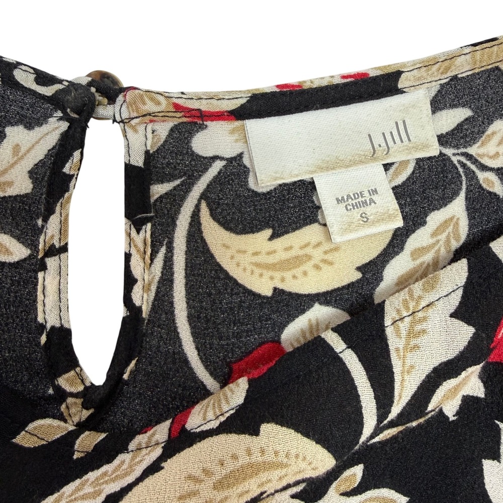 J Jill Black Floral 3/4 Sleeve Pullover Blouse Size Small Career Boho Workwear - Picture 3 of 9